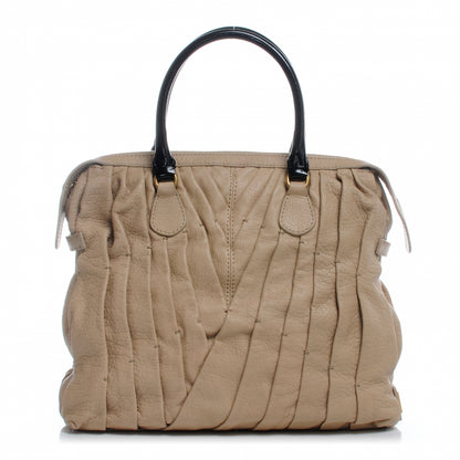 Valentino Garavani Leather Pleated Maizeon Tote Tan 1 of 6