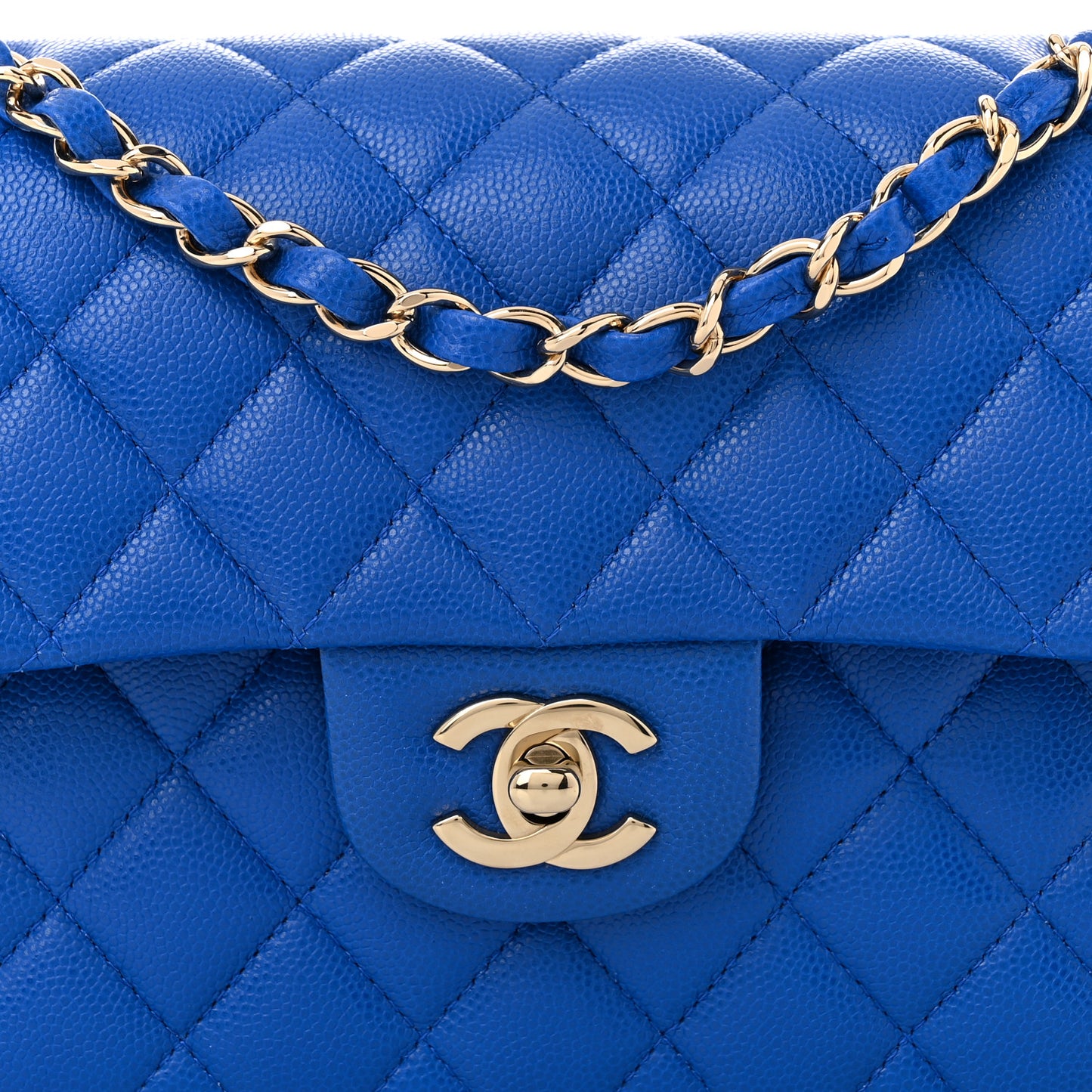 Caviar Quilted Small Double Flap Blue