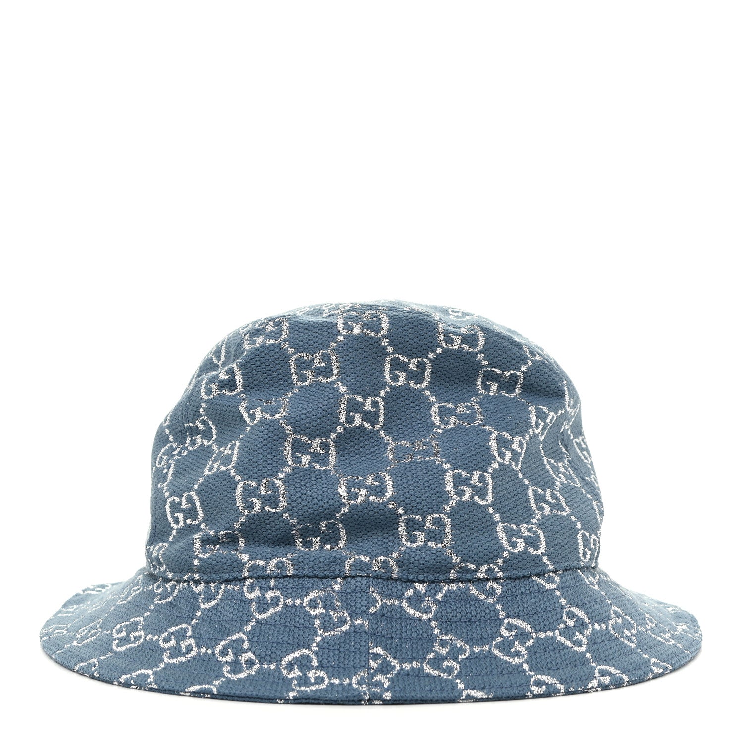 Gucci Canvas Lame GG Monogram Bucket Hat M Light Blue Silver 2 of 5