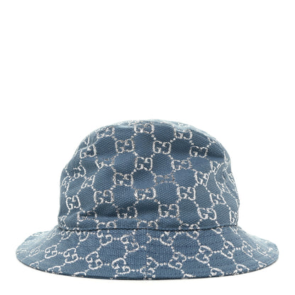 Gucci Canvas Lame GG Monogram Bucket Hat M Light Blue Silver 2 of 5