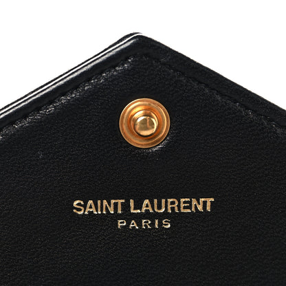 Saint Laurent Calfskin Matelasse Chevron Monogram Envelope Chain Wallet Black 5 of 9
