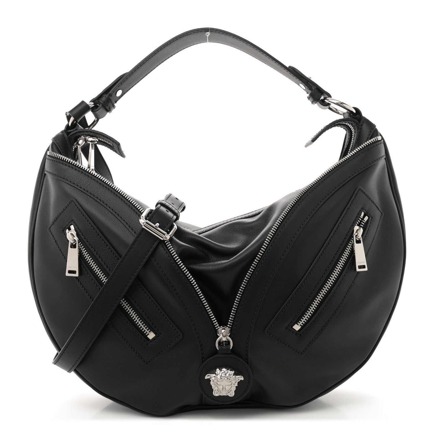 Versace Calfskin Medium Repeat Zip Hobo Black 1 of 9