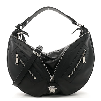 Versace Calfskin Medium Repeat Zip Hobo Black 1 of 9