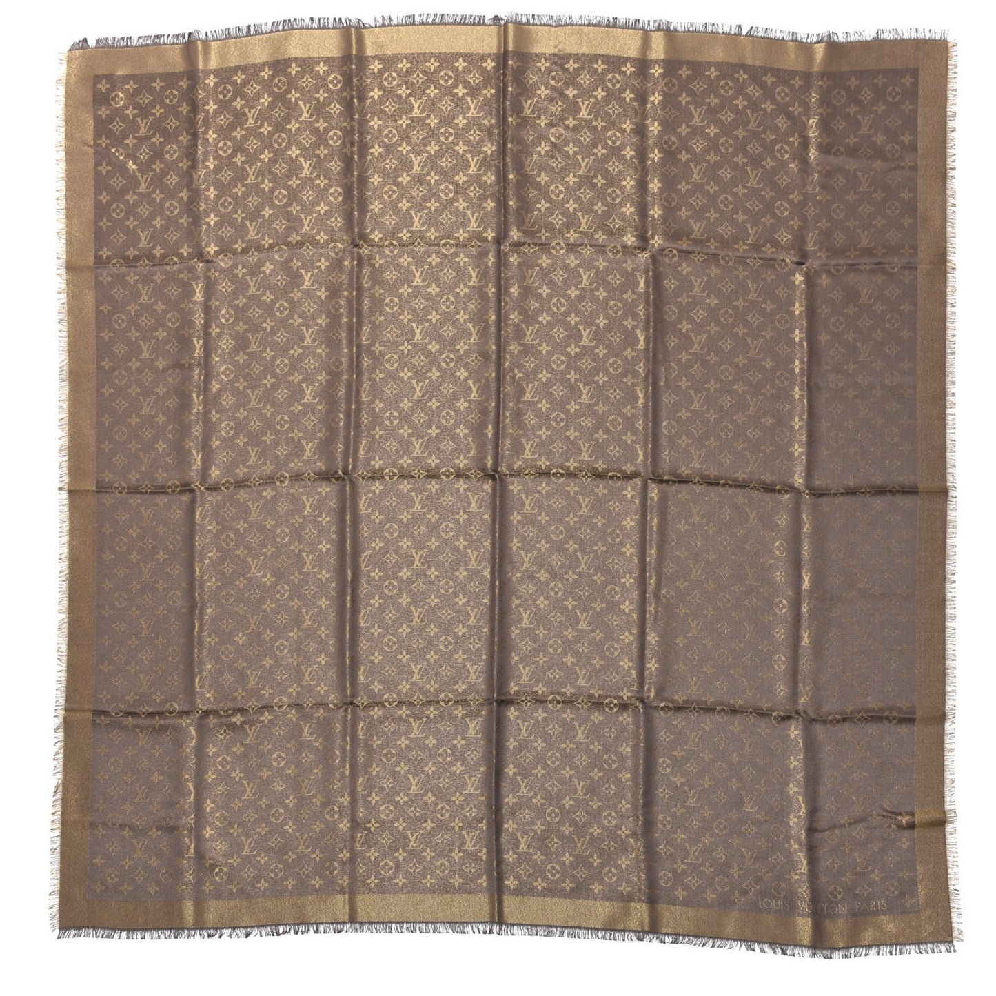 Silk Wool Monogram Shine Shawl Marron