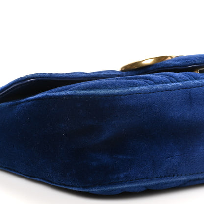 Gucci Velvet Matelasse Mini GG Marmont Shoulder Bag Cobalt Blue 9 of 11