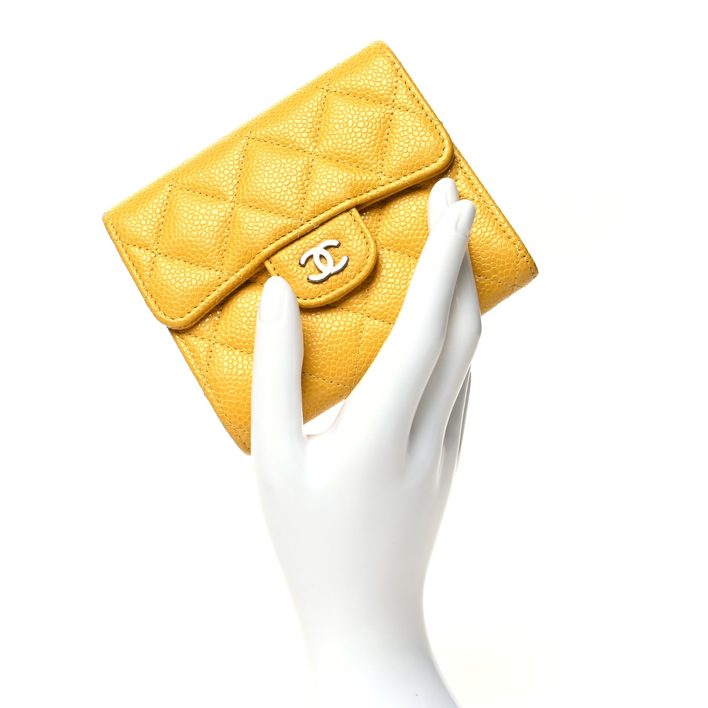 Caviar Quilted Compact Flap Wallet Yellow