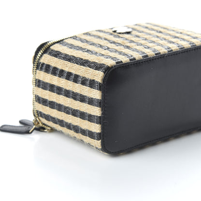 Chanel Raffia Jute Striped Small Vanity Case With Chain Black Beige 6 of 11