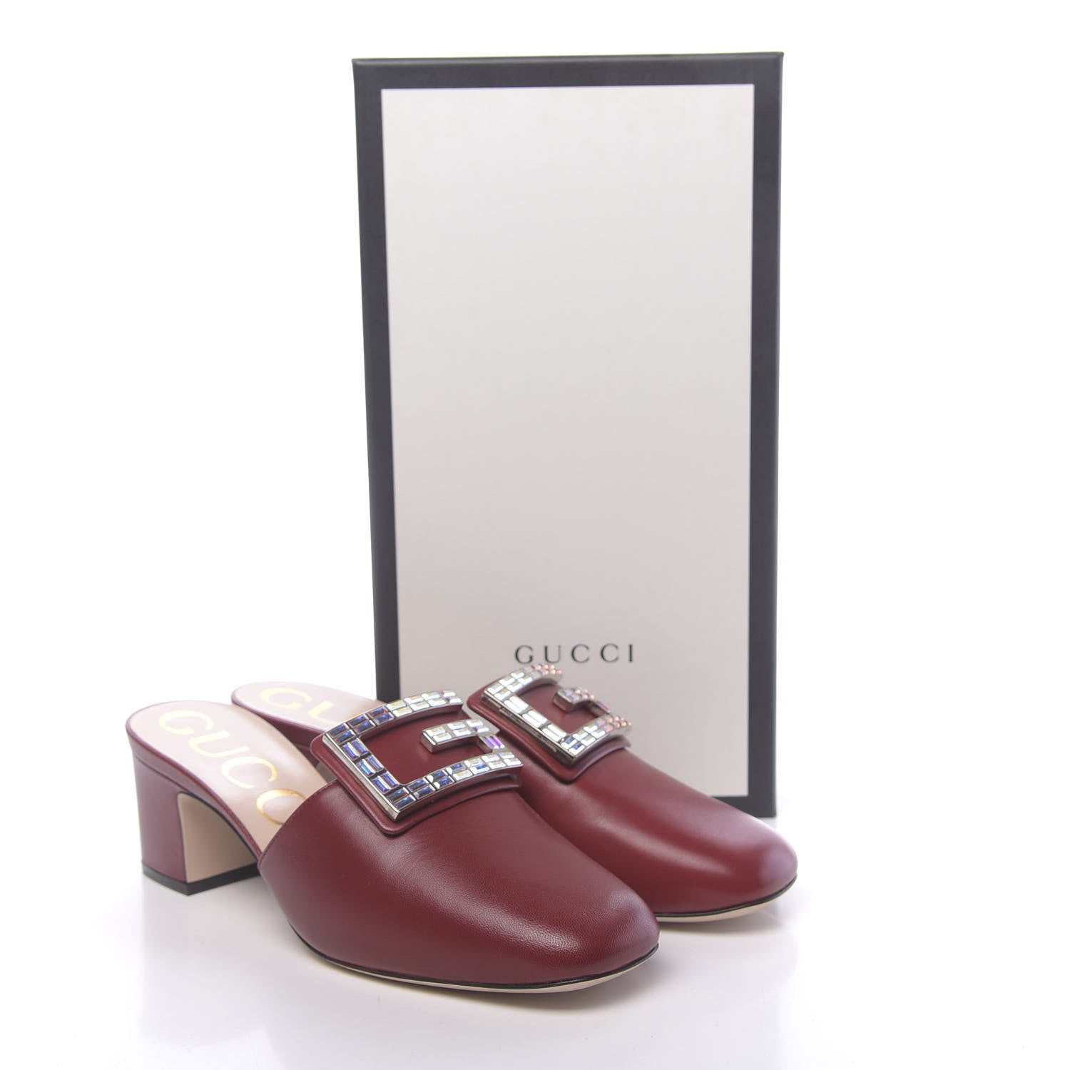Gucci Malaga Kid Crystal Square G Madelyn Mules 38 Romantic Cerise 9 of 9