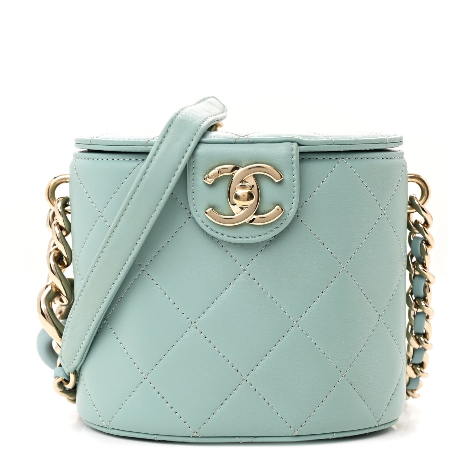 Chanel Lambskin Resin Elegant Chain Vanity Case Light Blue 1 of 10