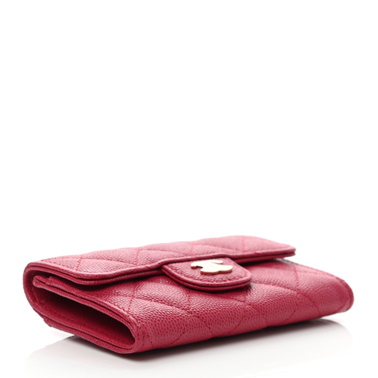 Caviar Quilted Flap Card Holder Wallet Dark Pink