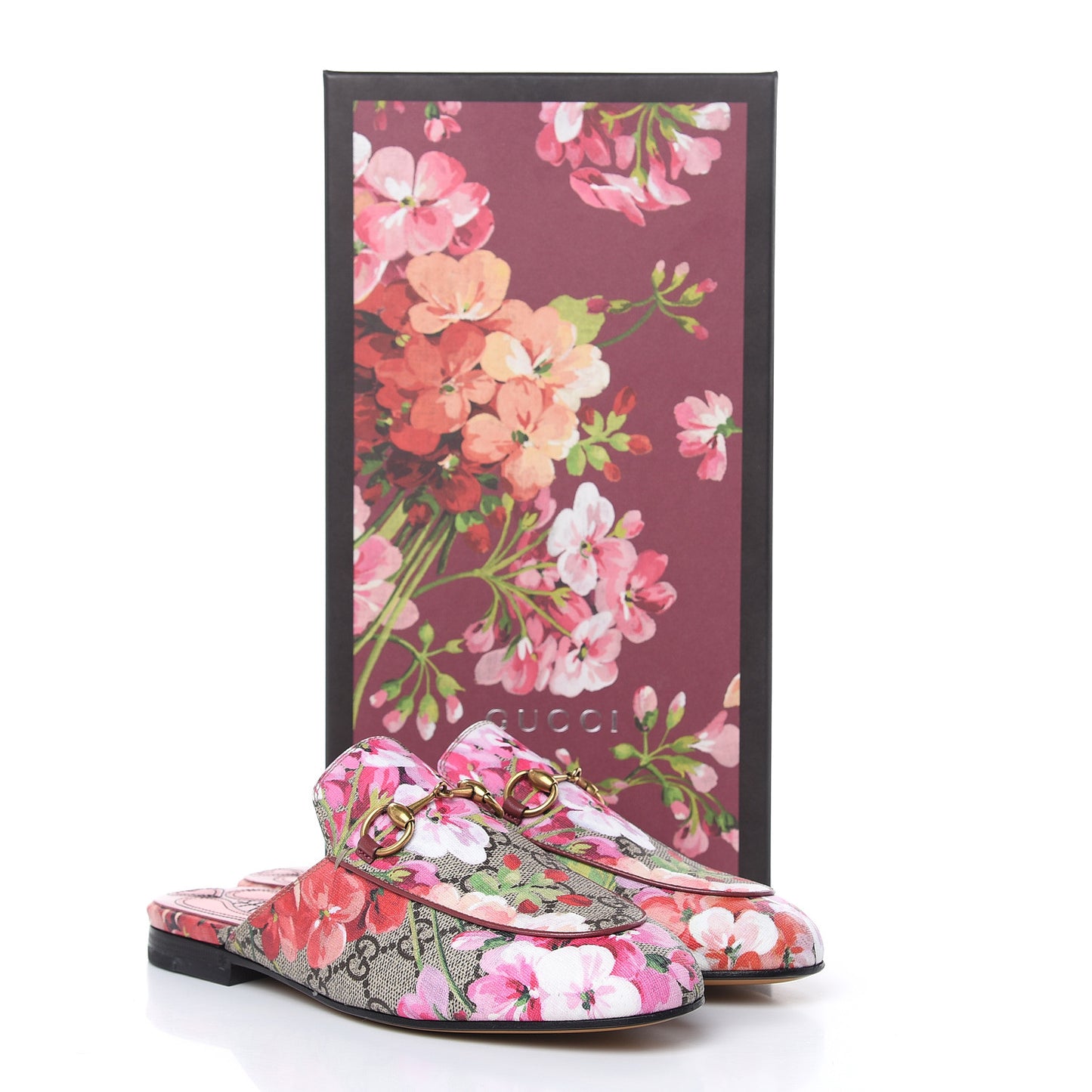 GG Supreme Monogram Blooms Womens Princetown Slippers 35 Beige Multicolor Dry Rose