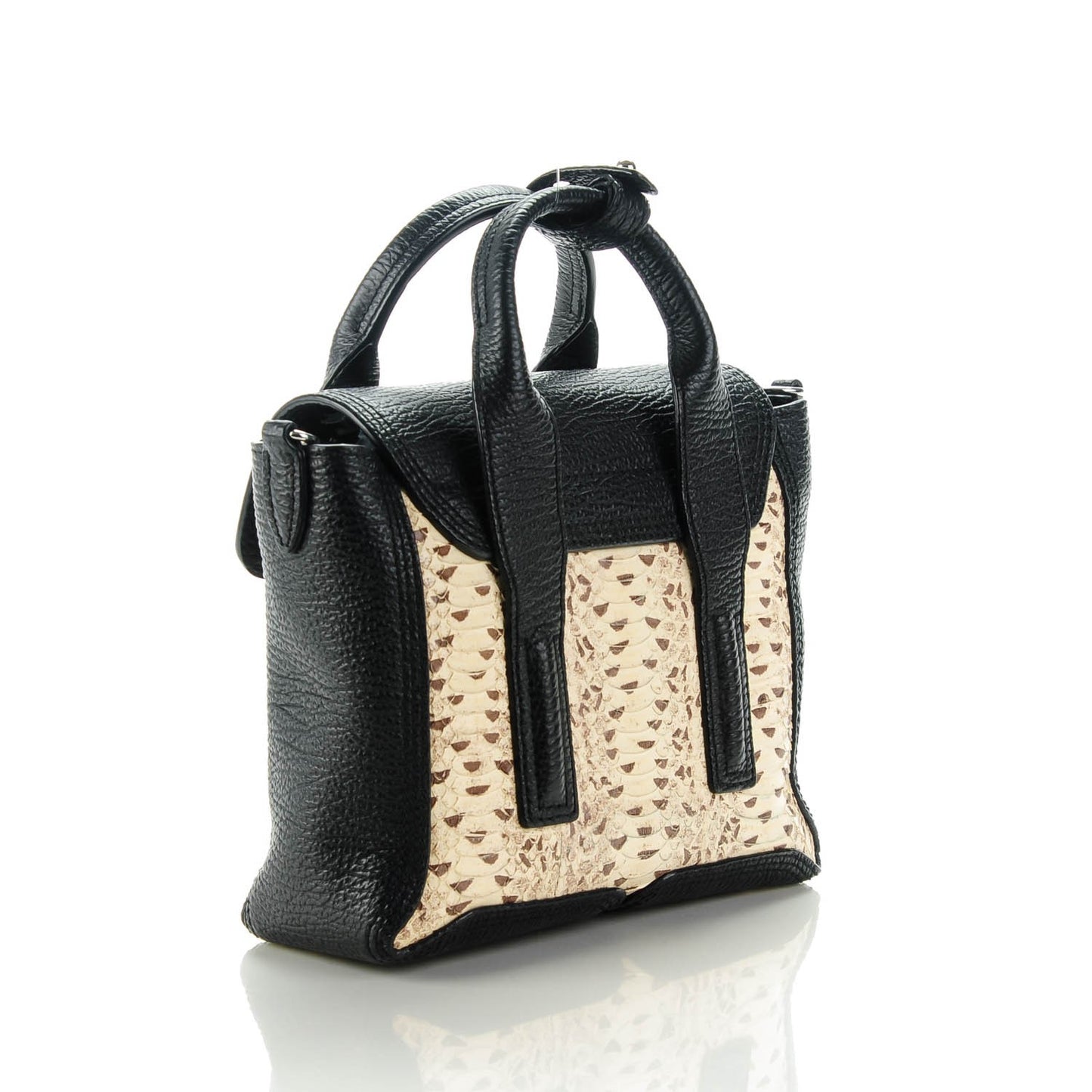 3.1 Textured Calfskin Elaphe Snakeskin Mini Pashli Satchel Natural Black