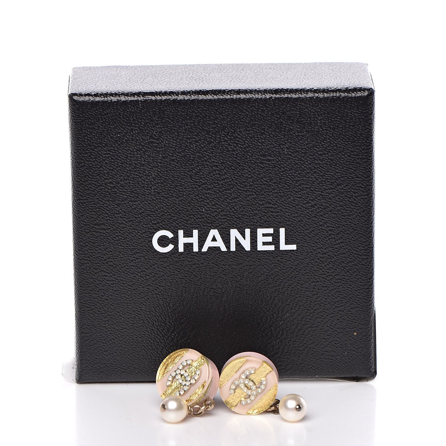 Resin Crystal Pearl Striped CC Drop Earrings Pink Gold