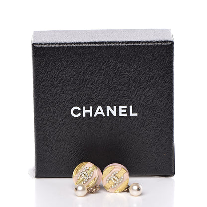 Chanel Resin Crystal Pearl Striped CC Drop Earrings Pink Gold 5 of 5