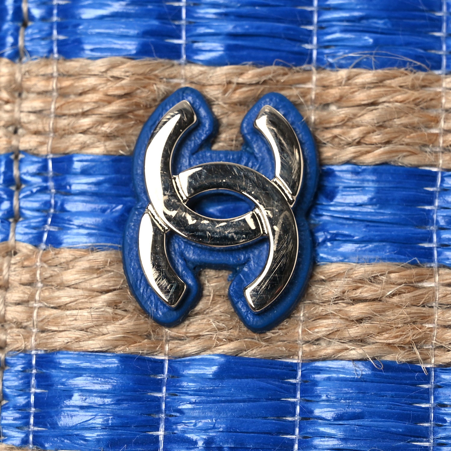 Chanel Raffia Jute Striped Belt Bag Blue Beige 12 of 14