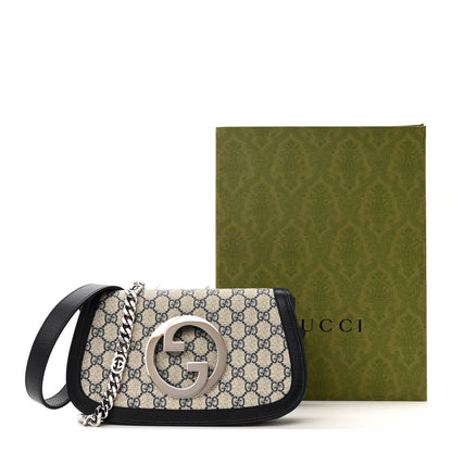 Gucci GG Supreme Monogram Textured Dollar Calfskin Blondie Chain Shoulder Flap Bag Beige Blue 11 of 11