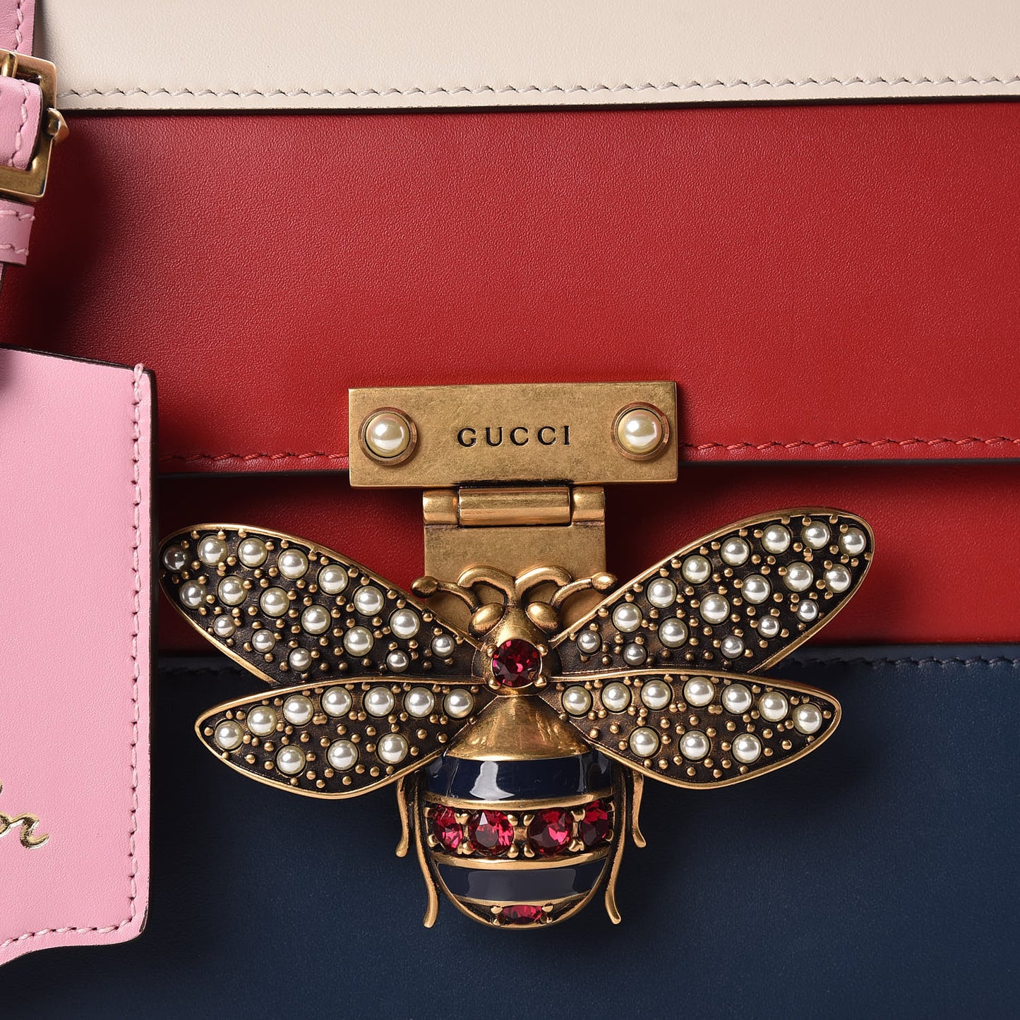 Calfskin Sylvie Web Small Queen Margaret Top Handle Bag Blue Agata Hibiscus Red Mystic White Sugar Pink