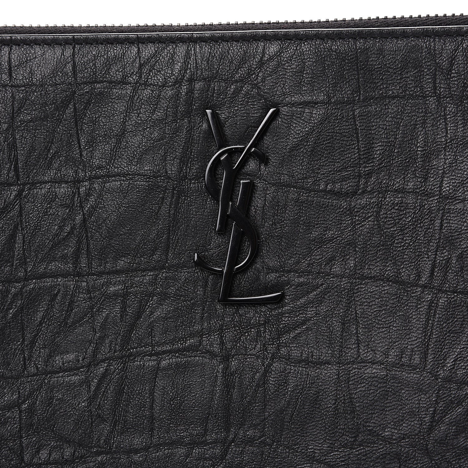 Saint Laurent Calfskin Crocodile Embossed Monogram iPad Case Black 8 of 9