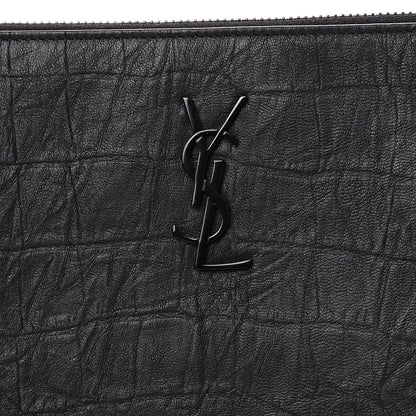 Saint Laurent Calfskin Crocodile Embossed Monogram iPad Case Black 8 of 9