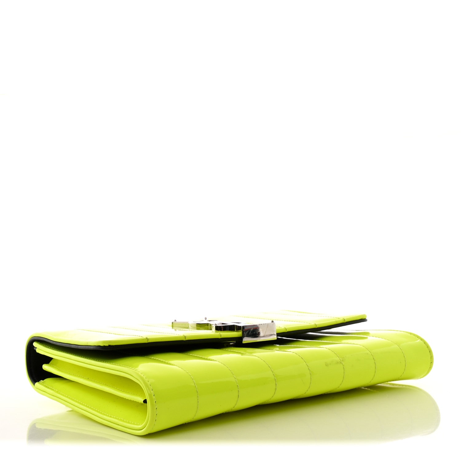 Saint Laurent Patent Calfskin Matelasse Monogram Vicky Chain Wallet Neon Yellow 4 of 18