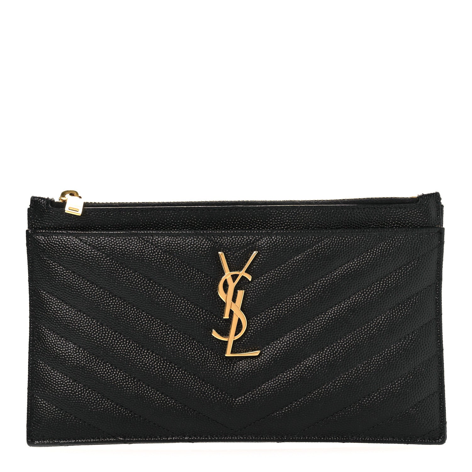 Saint Laurent Grain De Poudre Chevron Monogram Bill Pouch Black 1 of 9
