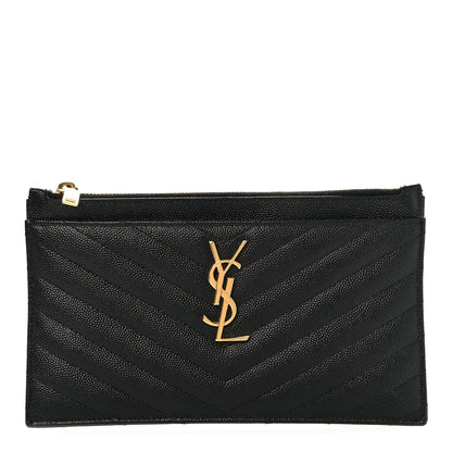 Saint Laurent Grain De Poudre Chevron Monogram Bill Pouch Black 1 of 9