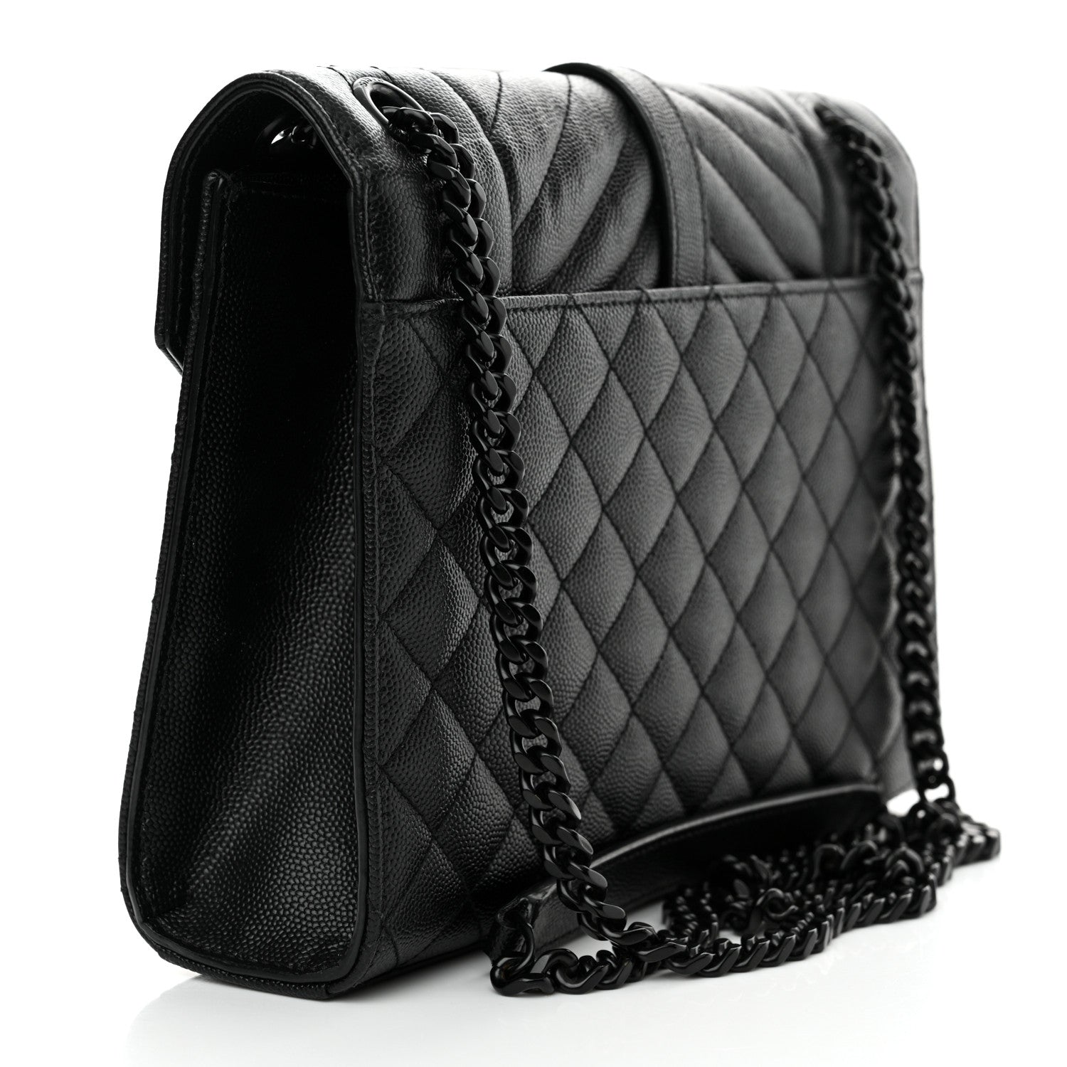 Saint Laurent Grain De Poudre Textured Mixed Matelasse Triquilt Medium Monogram Monochrome Satchel Black 3 of 14