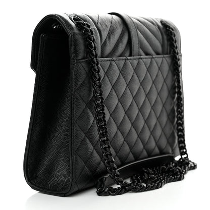 Saint Laurent Grain De Poudre Textured Mixed Matelasse Triquilt Medium Monogram Monochrome Satchel Black 3 of 14