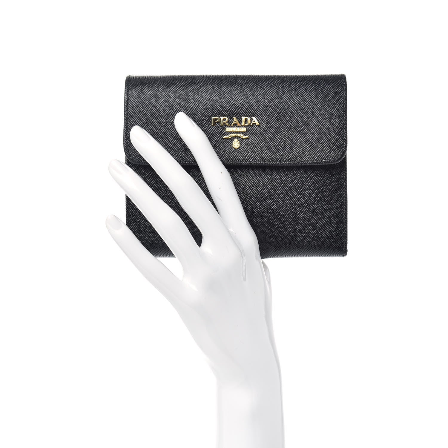 Prada Saffiano Metal Flap Wallet Black 2 of 7