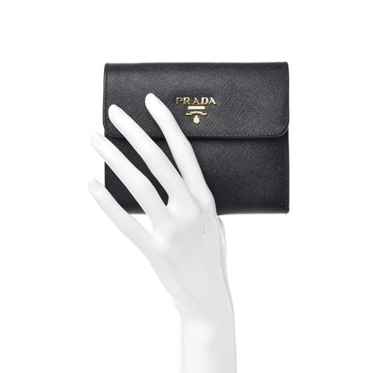 Prada Saffiano Metal Flap Wallet Black 2 of 7