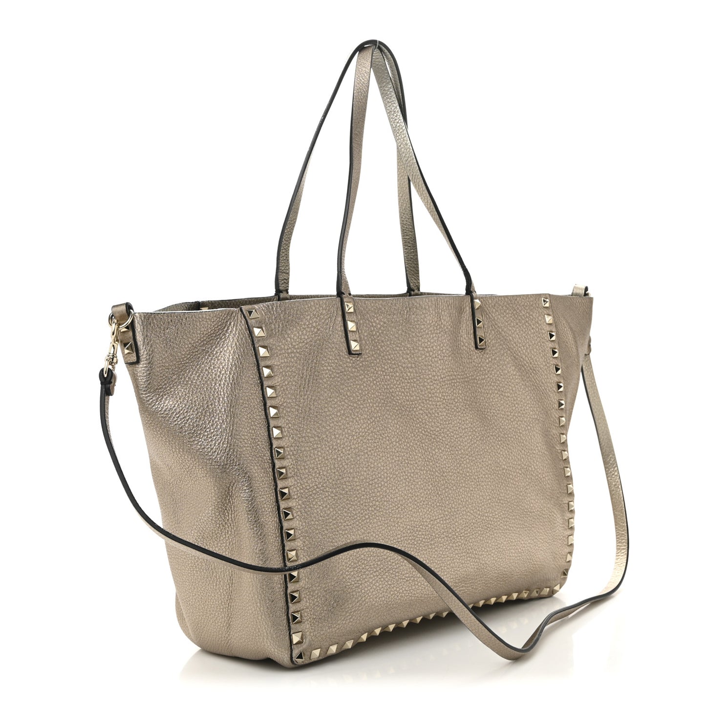 Metallic Grained Calfskin Medium Rockstud Reversible Tote Skin Sasso