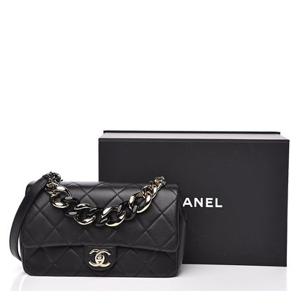 Chanel Lambskin Quilted Resin Bi-Color Chain Flap Bag Black 13 of 13