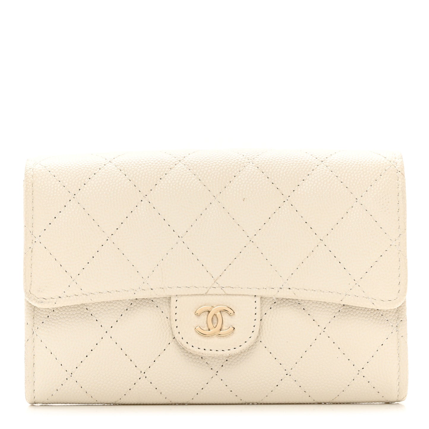 Caviar Quilted Medium Flap Wallet White