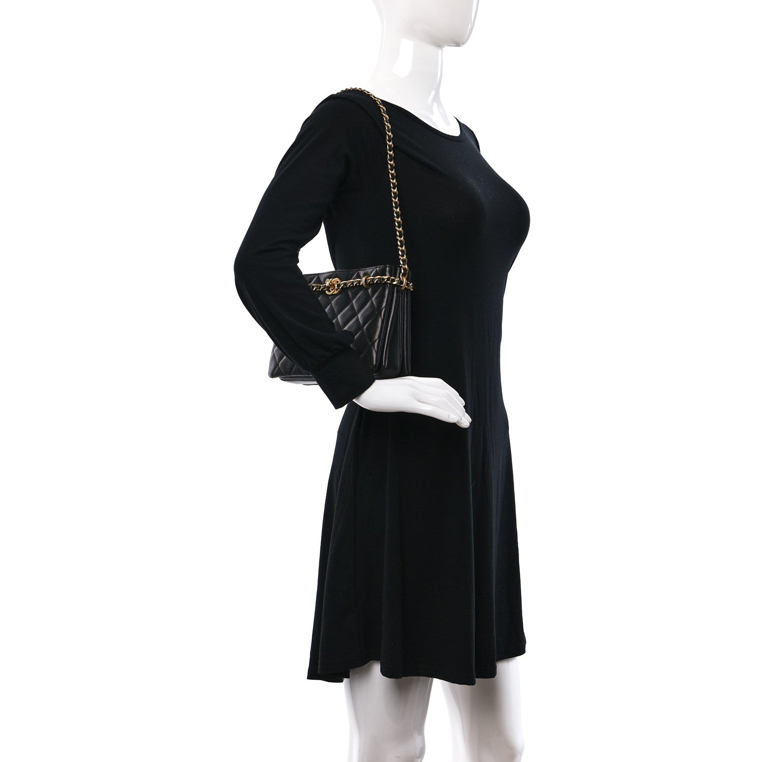 Chanel Caviar Quilted Camellia Small Shopping Bag Black 2 of 10