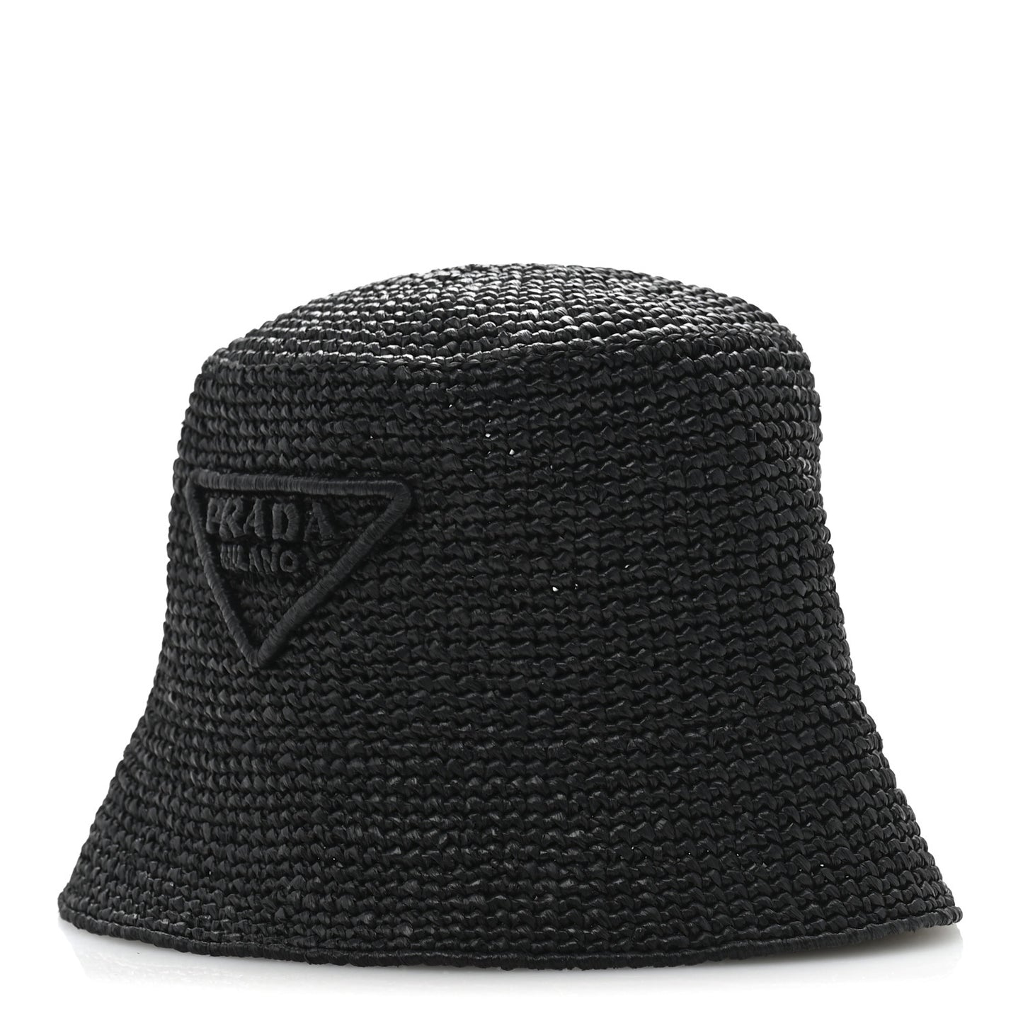 Yarn Raffia Effect Crochet Logo Embroidered Womens Bucket Hat S Black
