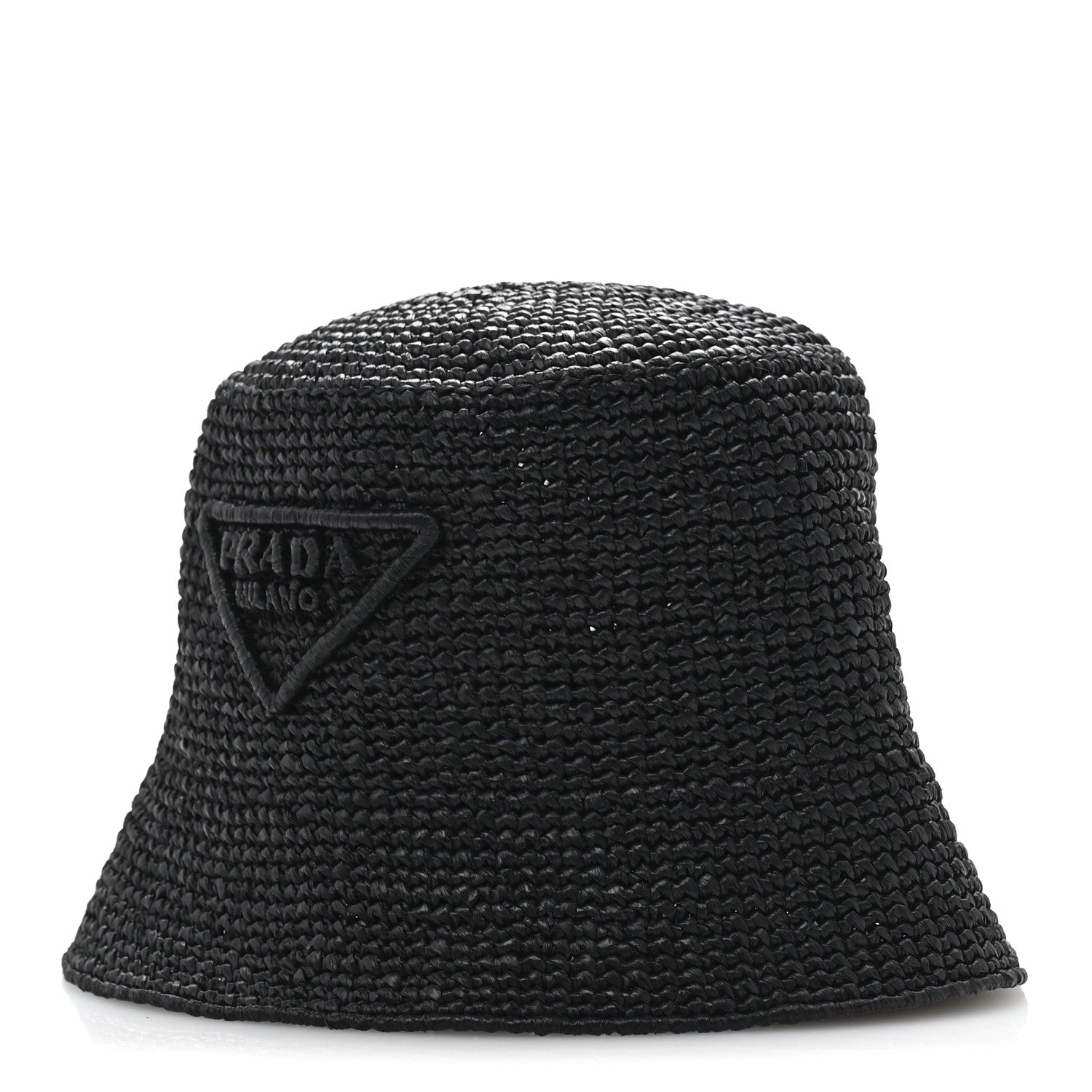 Prada Yarn Raffia Effect Crochet Logo Embroidered Womens Bucket Hat S Black 1 of 8