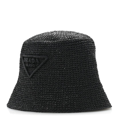 Prada Yarn Raffia Effect Crochet Logo Embroidered Womens Bucket Hat S Black 1 of 8