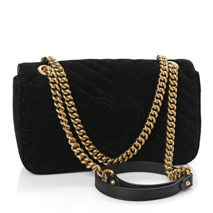 Gucci Velvet Matelasse Small GG Marmont Shoulder Bag Black 3 of 9