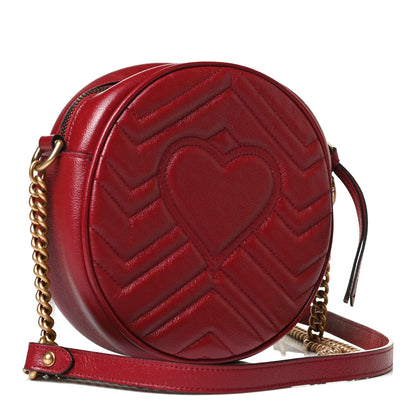 Gucci Glazed Calfskin Matelasse Heart Mini GG Marmont Round Shoulder Bag Romantic Cerise 3 of 10