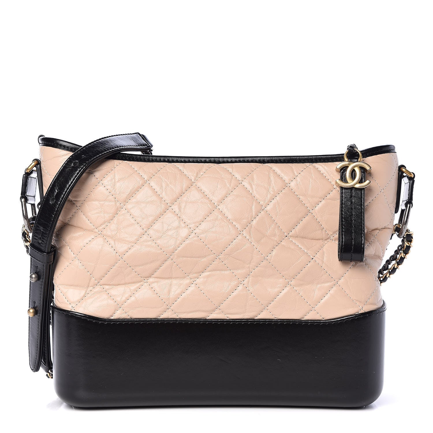 Chanel Aged Calfskin Quilted Medium Gabrielle Hobo Beige Black 1 of 13
