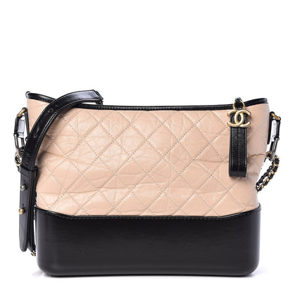 Chanel Aged Calfskin Quilted Medium Gabrielle Hobo Beige Black 1 of 13
