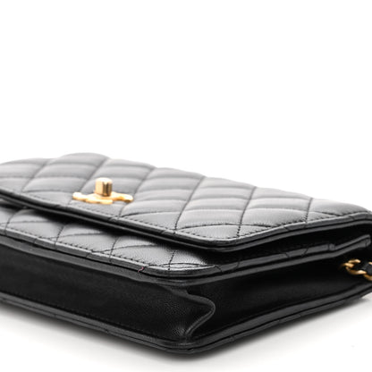 Chanel Lambskin Quilted CC Pearl Crush Wallet on Chain WOC Black 9 of 10