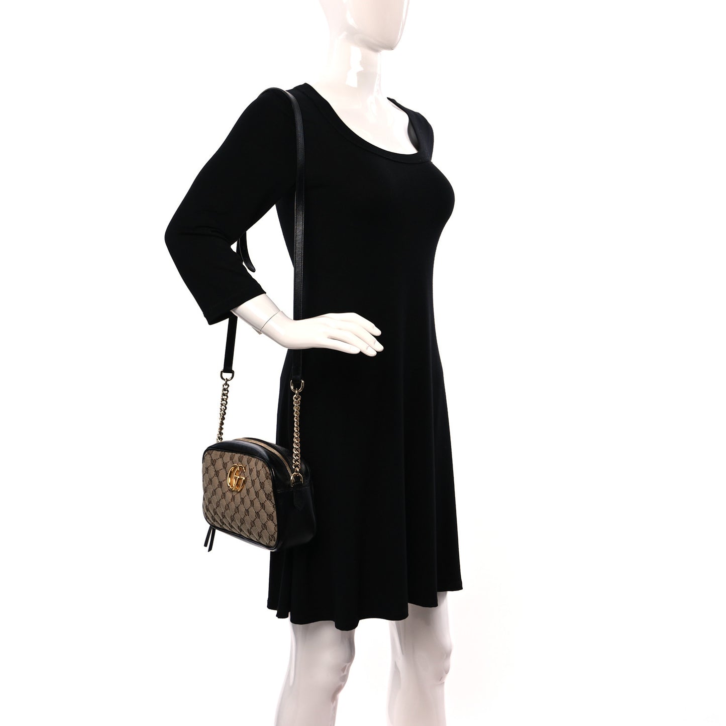Monogram Matelasse Diagonal Small GG Marmont Chain Shoulder Bag Beige Black