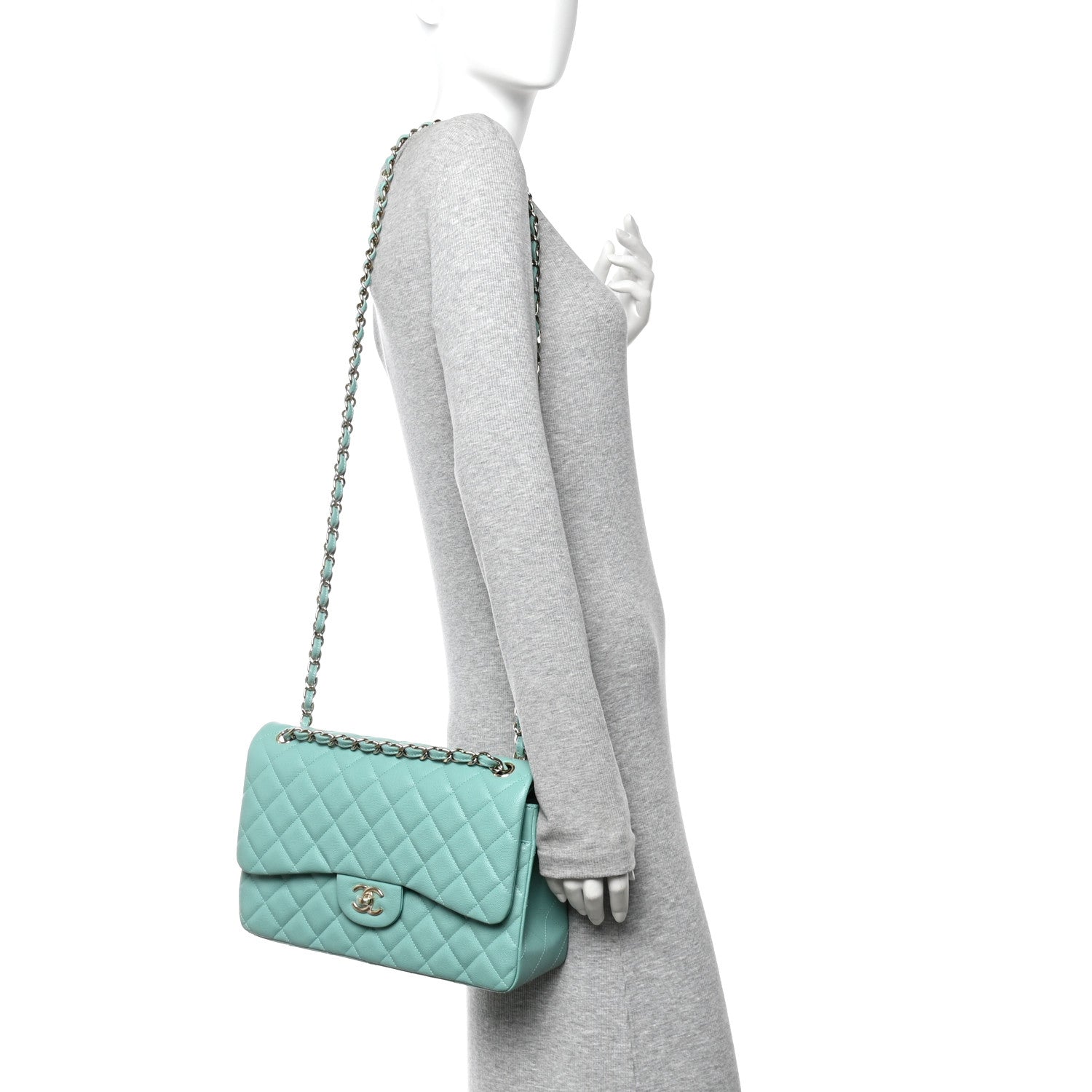 Chanel Caviar Quilted Jumbo Double Flap Light Green 2 of 12