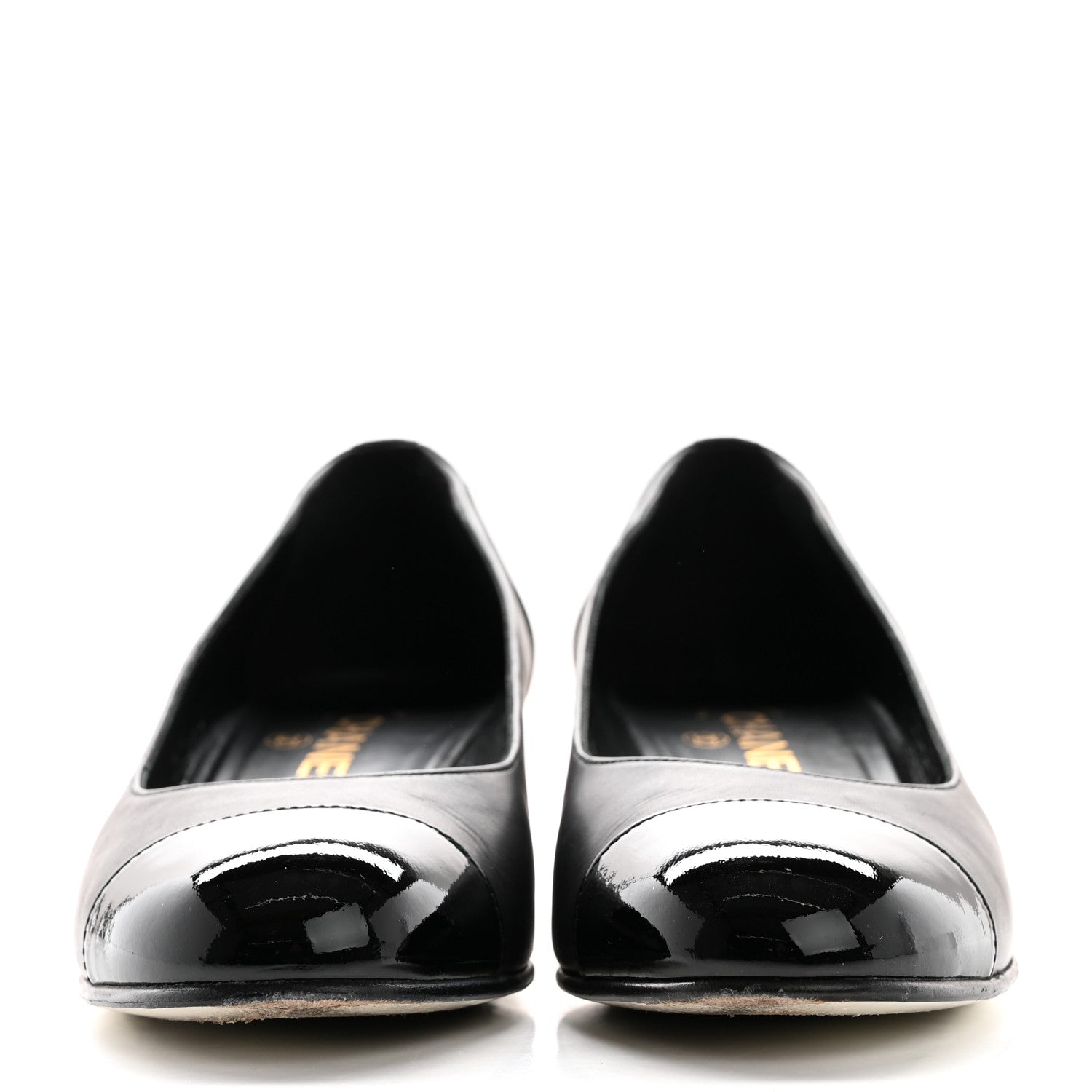 Chanel Lambskin Patent Cap Toe Low Heel Chain Pumps 37.5 Black 2 of 10