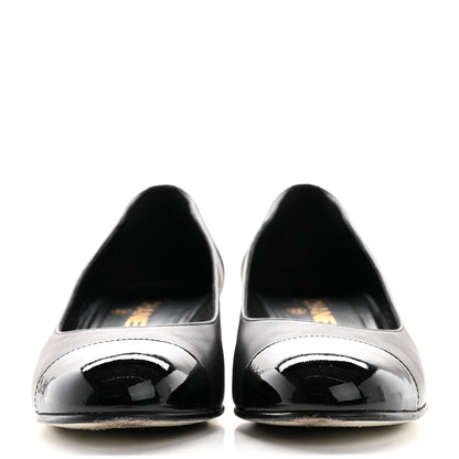 Chanel Lambskin Patent Cap Toe Low Heel Chain Pumps 37.5 Black 2 of 10