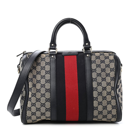 Gucci Monogram Selleria Calfskin Vintage Web Medium Boston Beige Blue 1 of 11