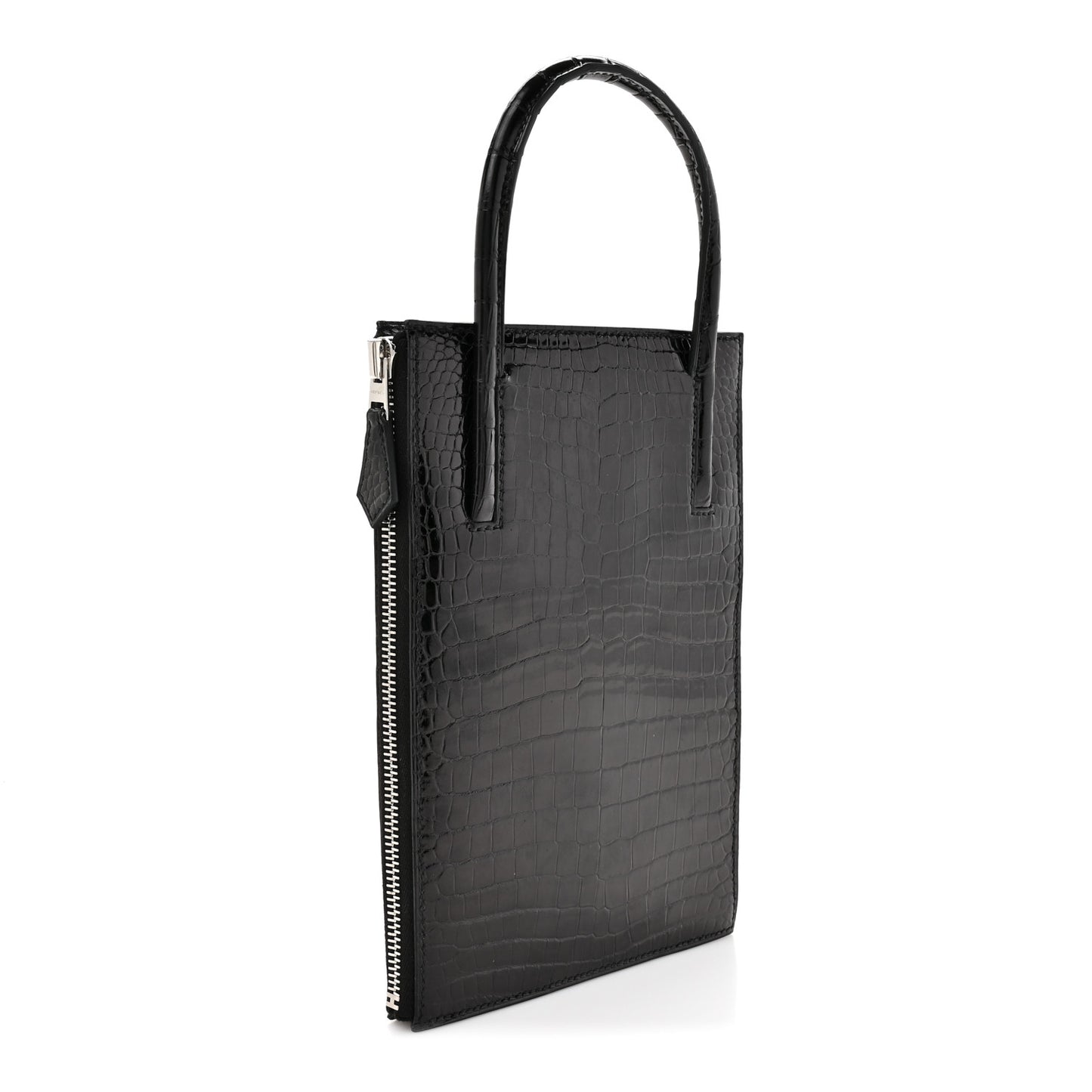 Shiny Porosus Crocodile Lisse Kelly Cadena Clutch Black
