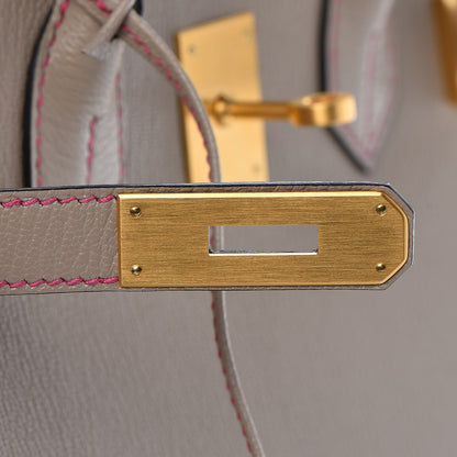 Hermes Chevre Mysore Horseshoe Birkin 30 Gris Tourterelle Rose Tyrien 17 of 32