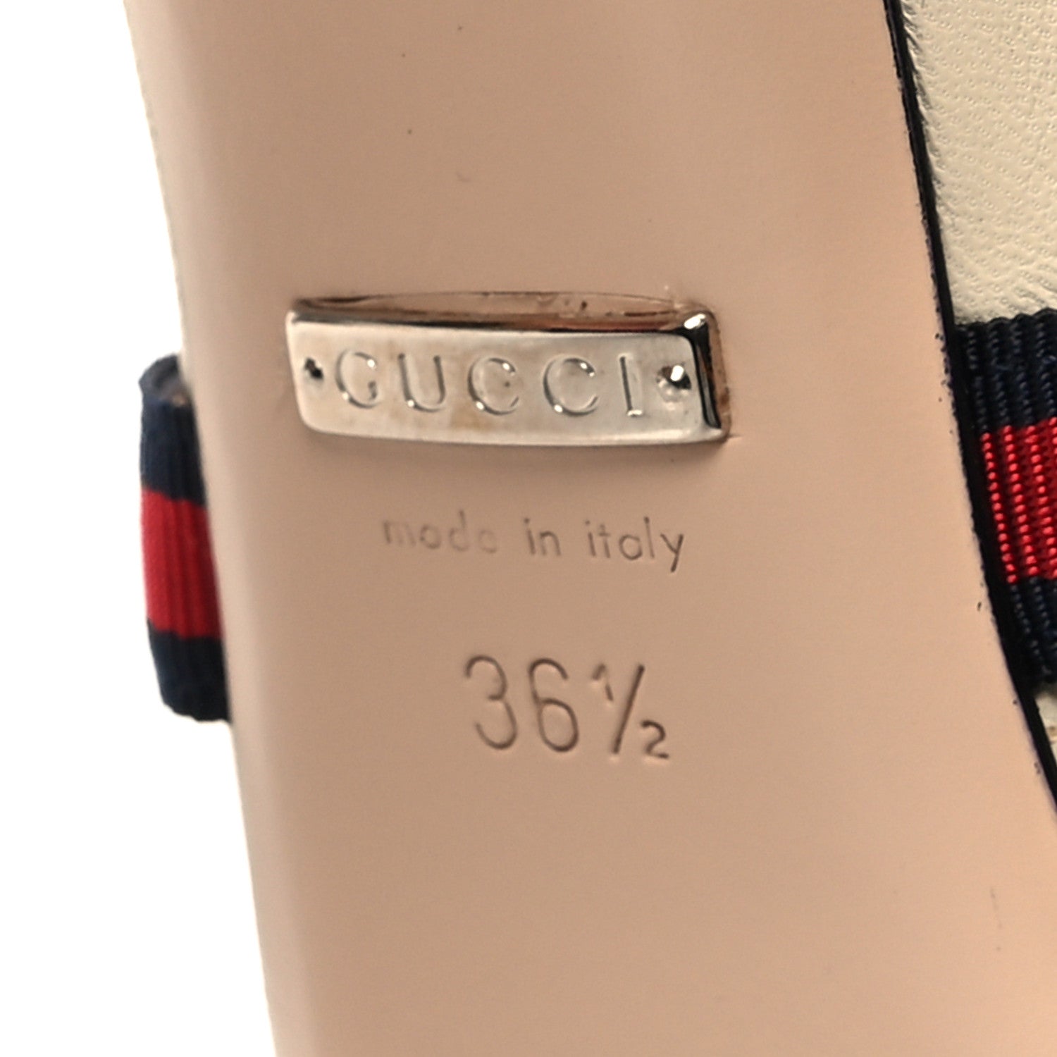 Gucci Malaga Kid Sylvie Web Cross Strap Mid-Heel Slides 36.5 Vintage White 7 of 9